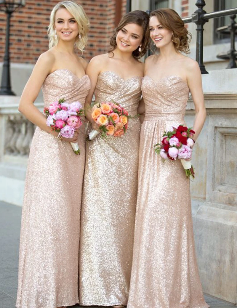BDZ7003 Rose Gold Sequin Bridesmaid Dresses Long Sweetheart Wedding