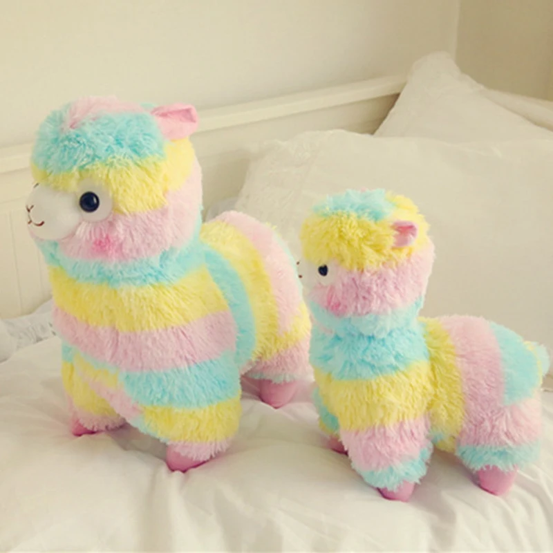 Soft Cotton Rainbow Alpaca Stuffed Plush Toy Doll Unicorn Rainbow Horse Lama Animals Toys For Children Birthday Christmas Gift