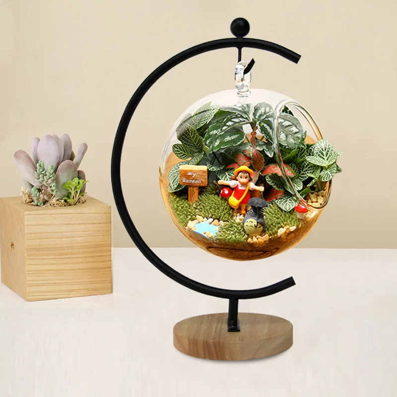 O.RoseLif Brand New Creativity hanging glass vase Moon Iron Holder With