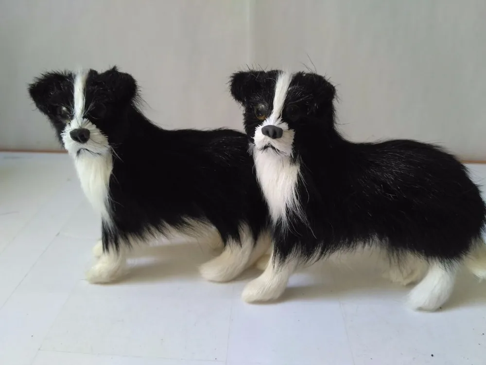 

plastic&furs black Border Collie model mini 10x4x9cm shepherd dogs one lot/2 pcs handicraft prop home decoration gift d2529