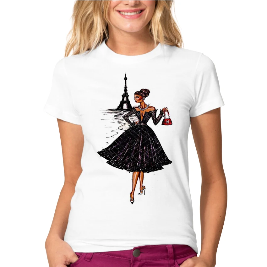 Vintage Vogue Paris Black printing Girl Shirt summer fashion Women