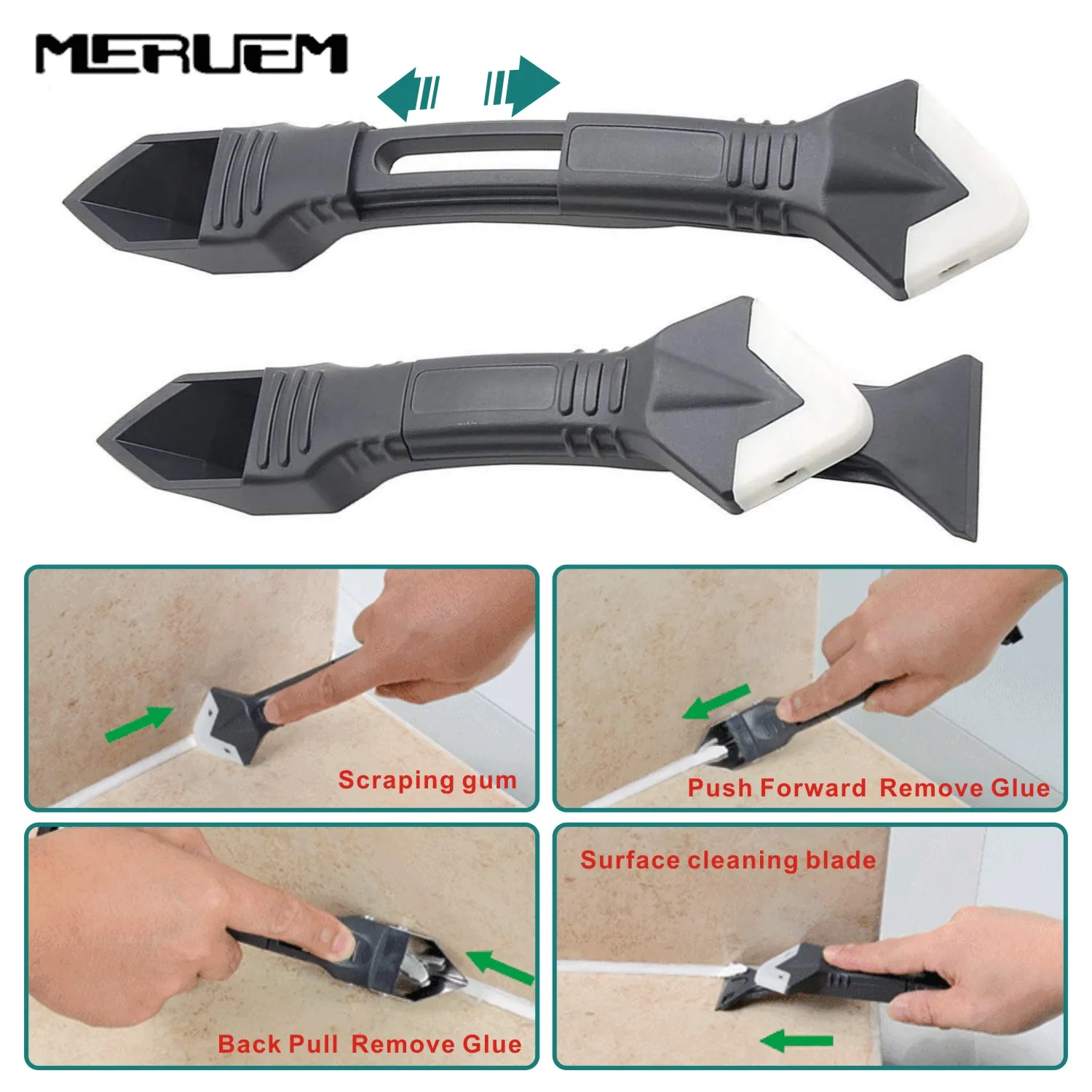  3 in 1 Window Squeegees Silicone Sealant Spreader Spatula Metal Glass Glue Scraper Cement Caulk Rem