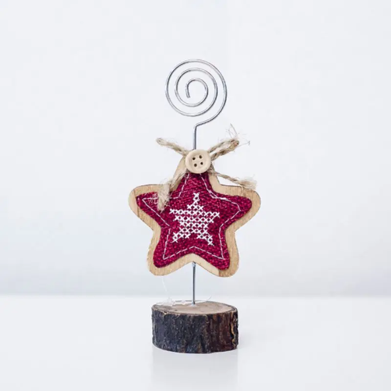 

Christmas Photo Thank You Card Family Portraits Holder Xmas Funny Note Clip with Wooden Base Wrought Iron Note Clip Decoration