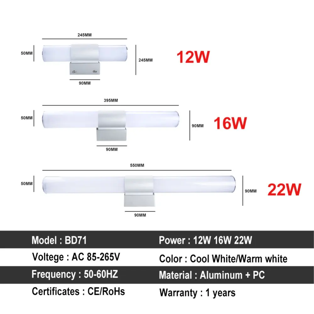 Зеркало для макияжа светодиодный светильник s косметический светильник лампы для туалетного столика 12 Вт 22 Вт светодиодный зеркальный светильник настенные лампы 85-265 в светильники для ванной комнаты