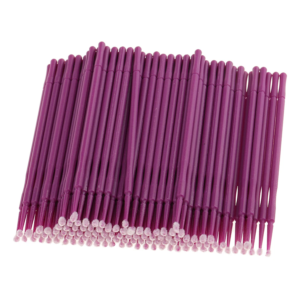 100 Pieces Disposable Eyelash Eyeshadow Extension Small Brushes Applicators Mascara Purple