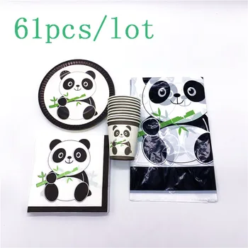 

Panda Theme 61pcs/lot Wedding Disposable Cup Plate Napkin Children Birthday Party Paper Dish Glass Tissue Tablecover Supply