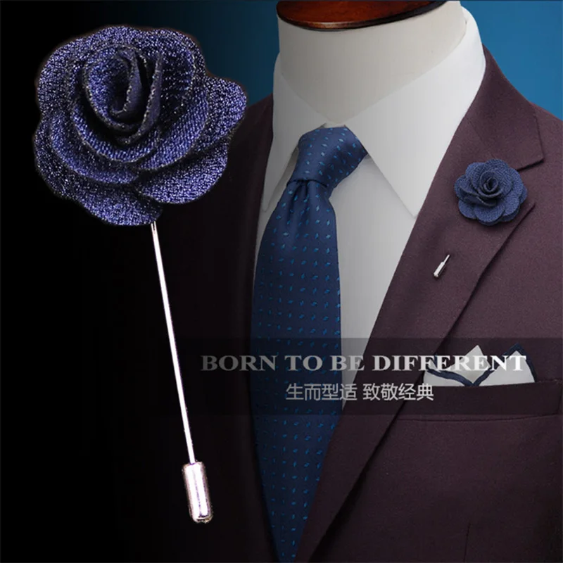 

2019 New Lapel 17 colors Flower Daisy Handmade Boutonniere Stick Brooch Pin Men Solid Rose Flower Brooch Lapel Pin