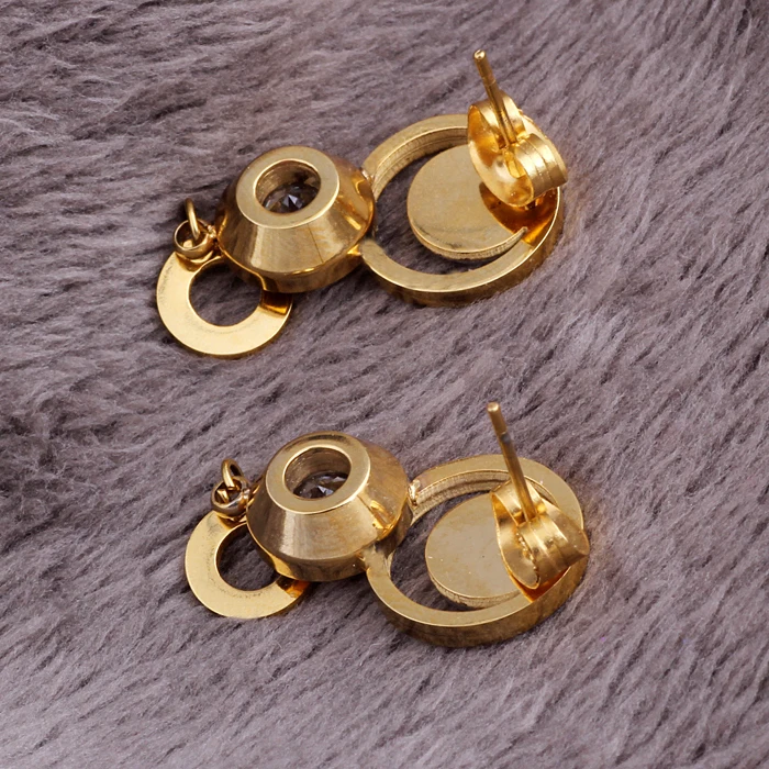 Золотой цвет 316L нержавеющая сталь ювелирные изделия CZ Циркон и раковина серьги для женщин