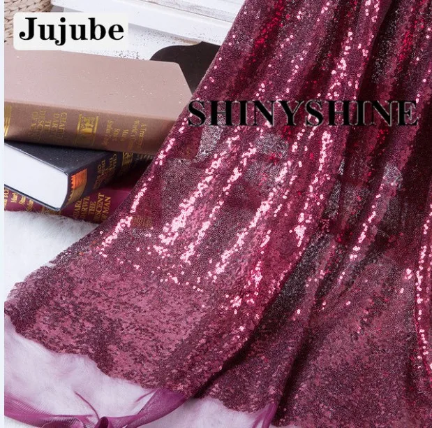 Блестящий ткань Блестящий глиттер блестка для одежды сценические вечерние свадебные домашний декор, скатерть из ткани с блестками бегун - Цвет: Jujube