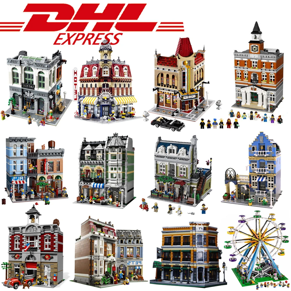 

DHL Shipping City Street Model Green Grocer Set Compatible Legoings Self-Locking Street View Bricks DIY Gifts Toys
