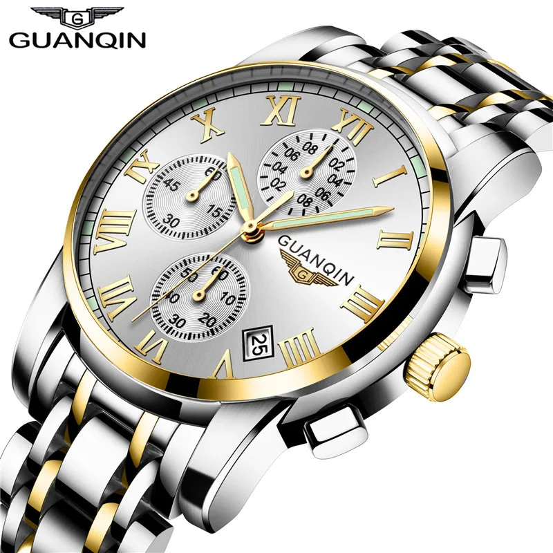 

GUANQIN Quartz Watch Men Top Brand Luxury Business Chronograph reloj hombre Full Steel Sport Watches relogio masculino saat