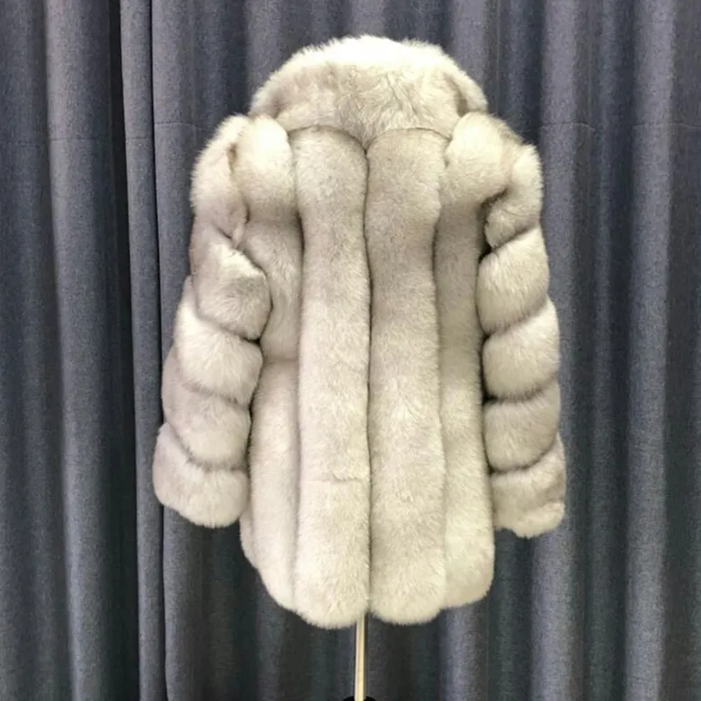 Женское пальто из натурального Лисьего меха с отложным воротником, зимняя толстая Тонкая теплая куртка из лисьего меха