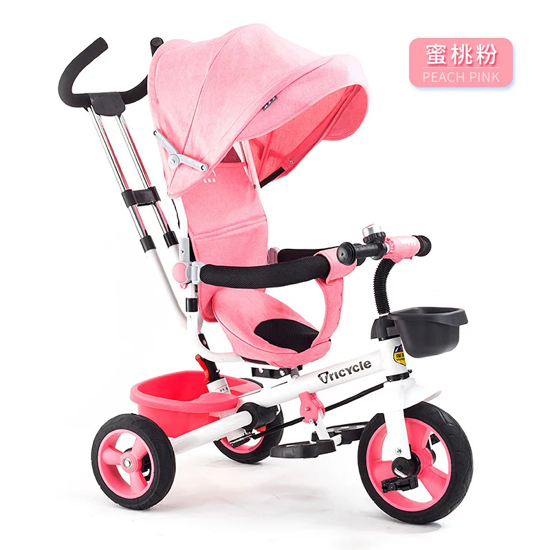 Детский трехколесный велосипед из высокоуглеродистой стали, складная коляска для велосипеда, детская коляска для детей 8 месяцев-6 лет, трехколесная коляска, новинка - Цвет: Pink