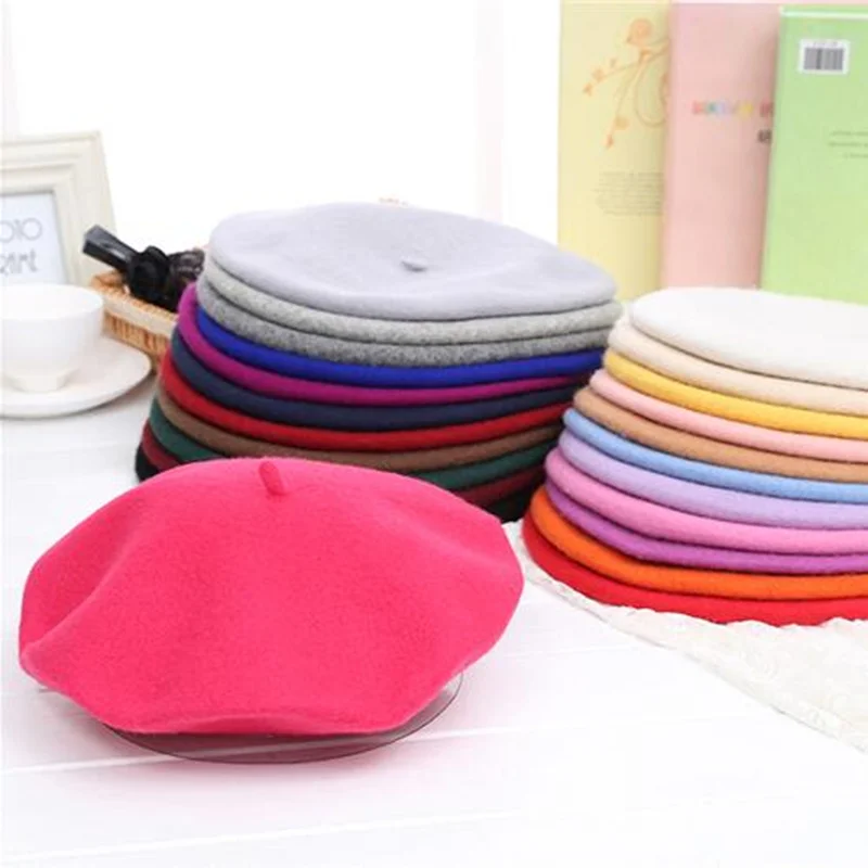Hot Sell 2017 Cheap Fashion New Women Wool Solid Color Beret Female Bonnet Caps Winter All Matched Warm Walking Hat Cap 20 Color|fashion beret|beret