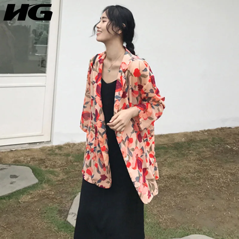 HG 2019 осень новые свободные плюс Размеры Шифоновая Блузка корейский стиль печати