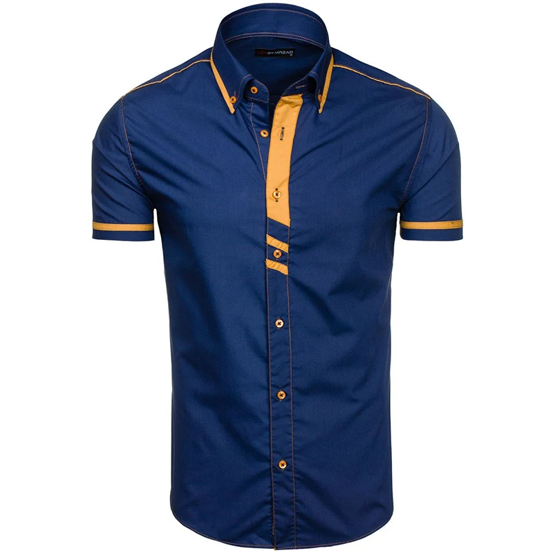 

Zogaa Summer Men's Short-sleeve Contrast Color Dress Shirts Smart Casual Regular Breathable Patchwork Business Button-down Shirt