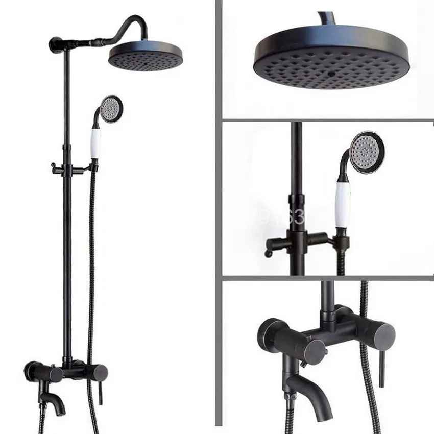 

Black Oil Rubbed Brass Wall Mounted Bathroom Rain Shower Faucet Round Shower Head Set ars648