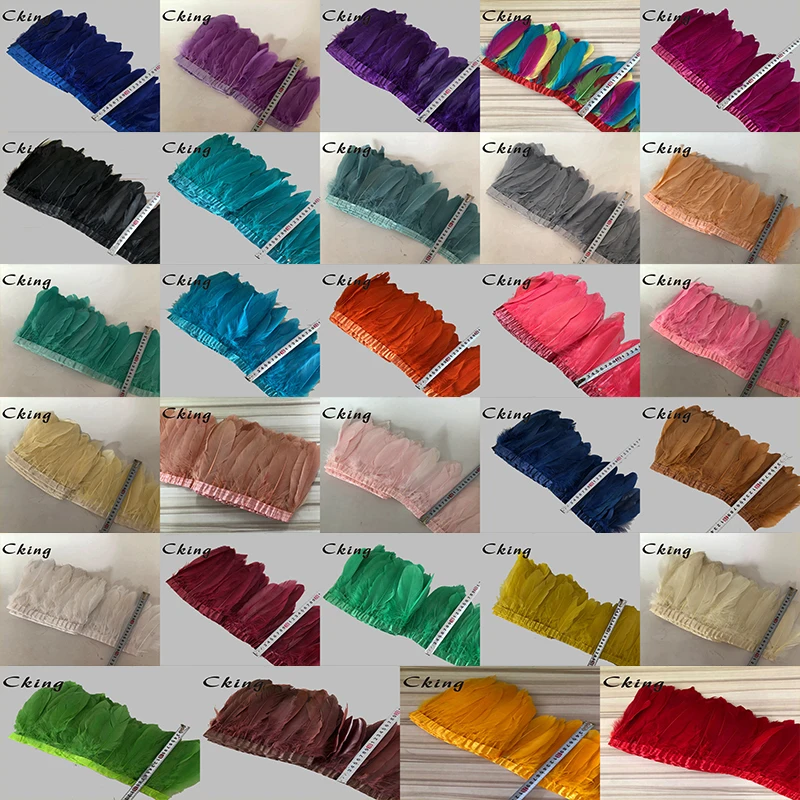 

Free Shipping 14 Meters Multicolors Goose Feather Trimming 13-20cm Height Goose Feather Fringes on satin Ribbons