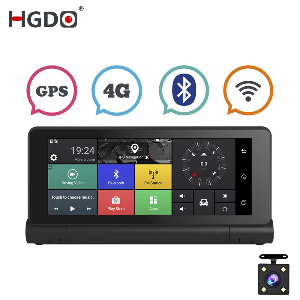 HGDO Android 4G/3g видеорегистратор gps навигация 7 дюймов Большой экран WiFi Bluetooth FHD 1080P камера заднего вида