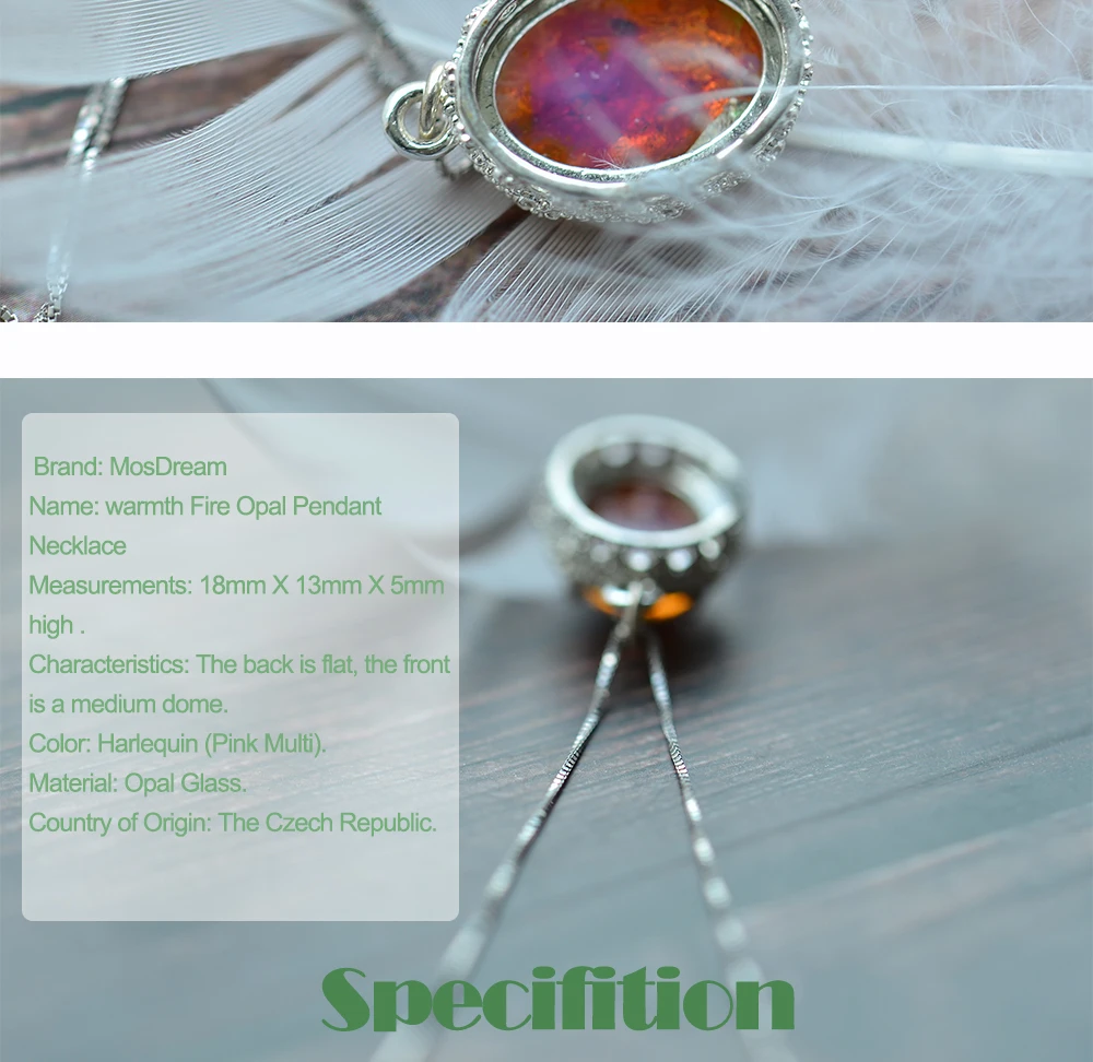 MosDream Warmth Fire Opal Pendant Necklace for women Pink Multi Gemstone Magic Friendship Jewelry Delicate s925 silver Necklace