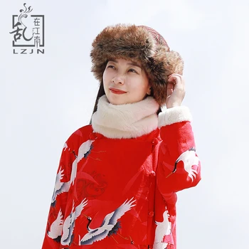 

LZJN Original Neck Warmer Women 2019 Winter Faux Fur Collar Scarf Beige Color Warm Snood Scarf Fake Mink Loop Scarf with Beads