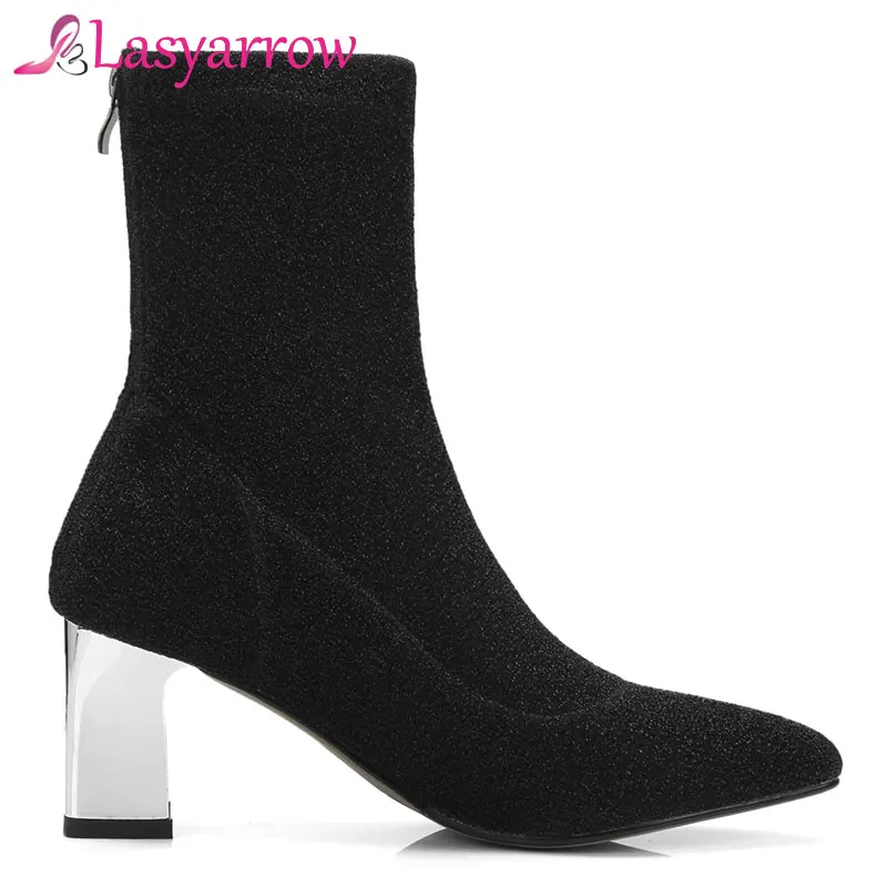 High Silber Kalb Schwarz Gold Schwarzes Stretch F510 silber Frauen Klobigen Dünne gold Heels Spitz Für Lasyarrow Mid Bling Socke Stiefel Sexy F5qxn68Pw