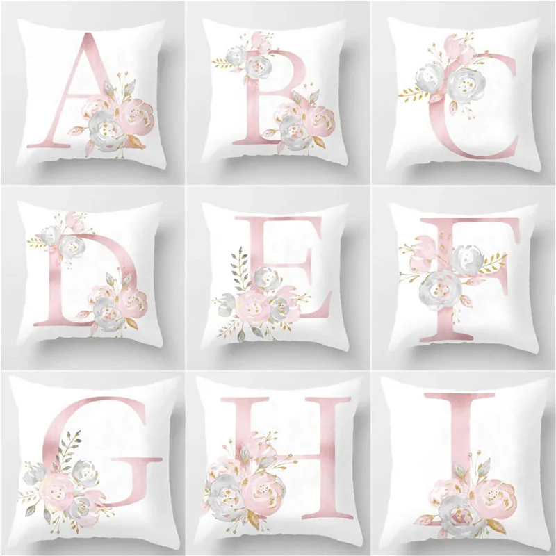 

45x45cm Kids Room Decoration Letter Pillow English Alphabet Polyester Cushion Cover for Sofa Home Decoration Flower Pillowcase