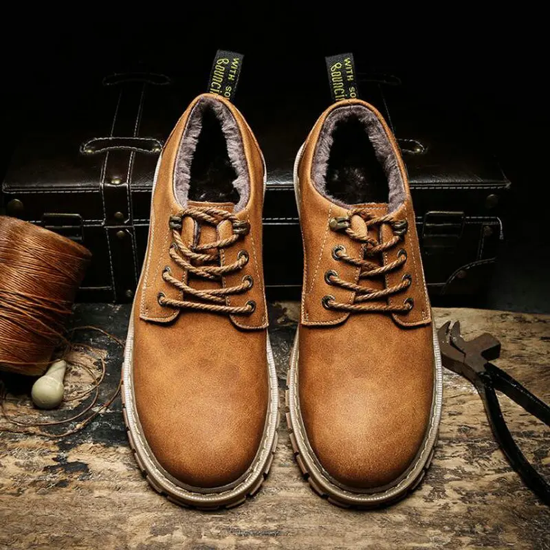 

Winter warm fashion Casual leather shoes with Fur Antiskid tooling shoes Work Adult Outdoor Oxford Shoes Big size 47 PP-16