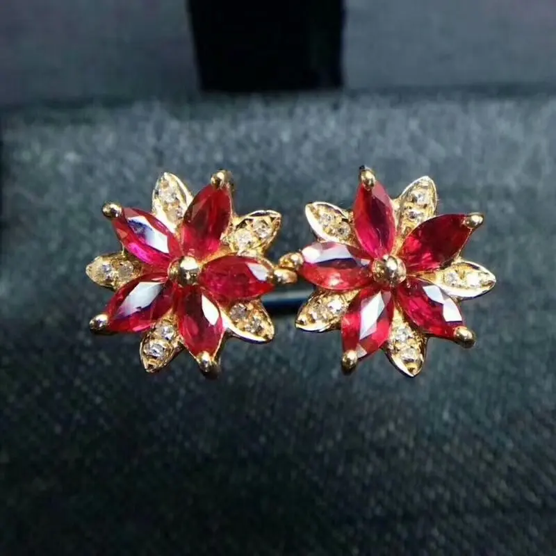 

shilovem 925 natural Natural Ruby Stud Earrings fine Jewelry Customizable trendy women party gift 2018 new xhfe030601agh
