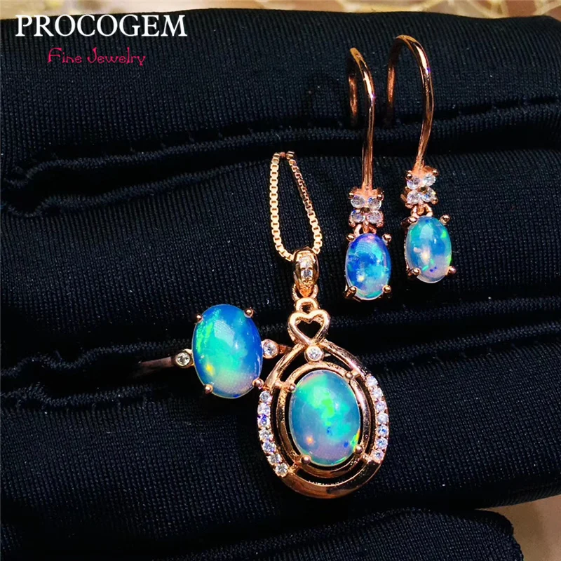 Модные женские ювелирные наборы PROCOGEM с натуральным опалом кольцо и серьги