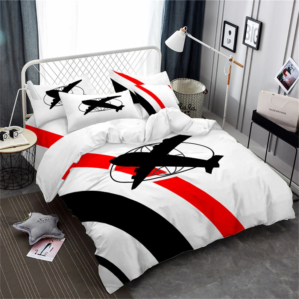 Kids Toy Airplane Bedding Set Cartoon Style Duvet Cover Set Red Black Patchwork Bedclothes Festival Gift Bed Cover 3pcs D40 Bedding Sets Aliexpress