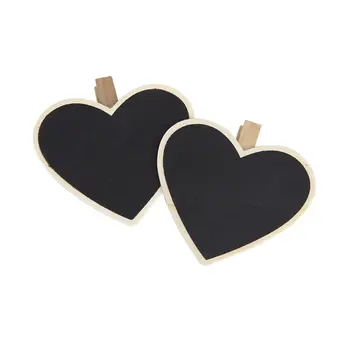 

SOSW-8Pcs Heart-Shape Blackboard Wooden Pegs Photo/Note/Paper Clips