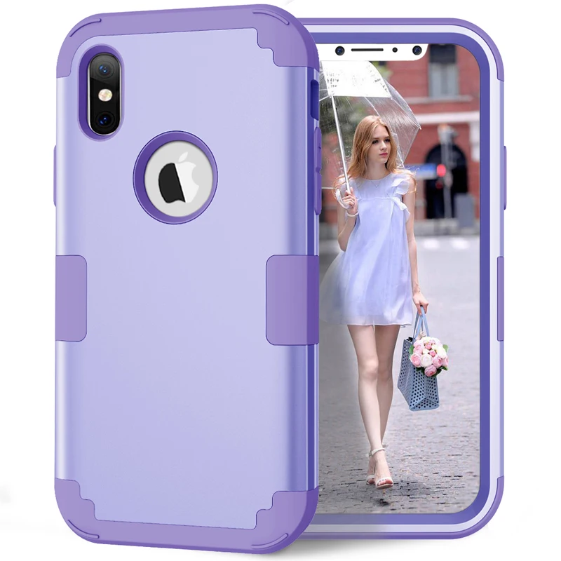 Чехол для iPhone X XS XR, безопасный Ударопрочный силиконовый чехол для телефона Apple iPhone XS Max 3 в 1, полный защитный чехол - Цвет: Light Purple