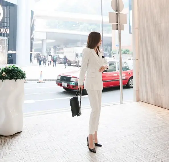 white  Work Pants Suits 2 Piece Sets Office Lady Suits Women Outfits Spring 