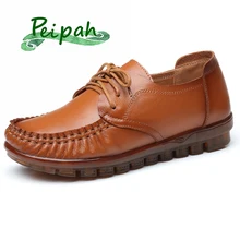 PEIPAH/Новые весенние туфли-оксфорды для женщин; женская обувь из натуральной кожи на плоской подошве; однотонная повседневная обувь на шнуровке; tenis feminino