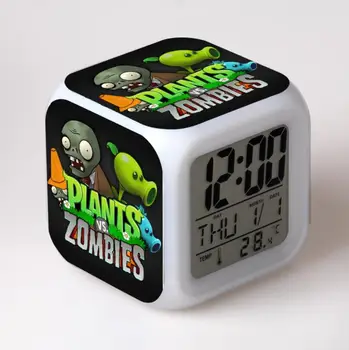 

Plants Vs Zombies Action Figures LED 7 Colors Change Touch Light Alarm Desk Watch Boys Girls Toys #3828