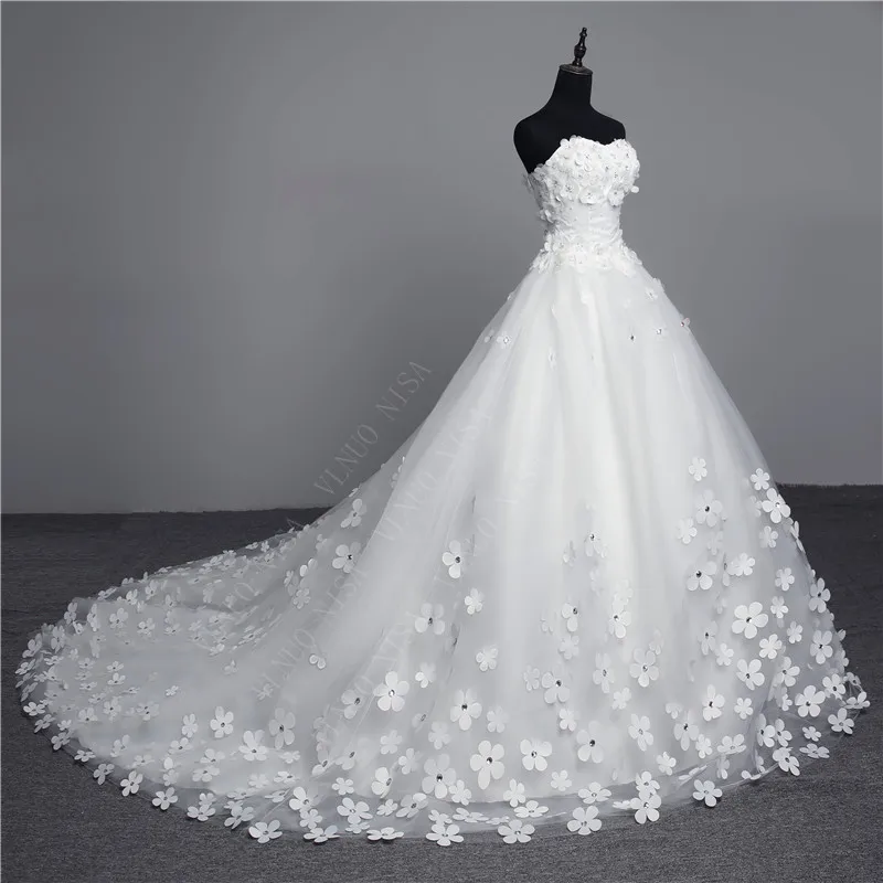 Роскошное кружевное свадебное платье с 3D цветком, украшенное кристаллами и жемчугом,, винтажное бальное платье с большим шлейфом размера плюс, Robe de Mariee Vestido De Noiva