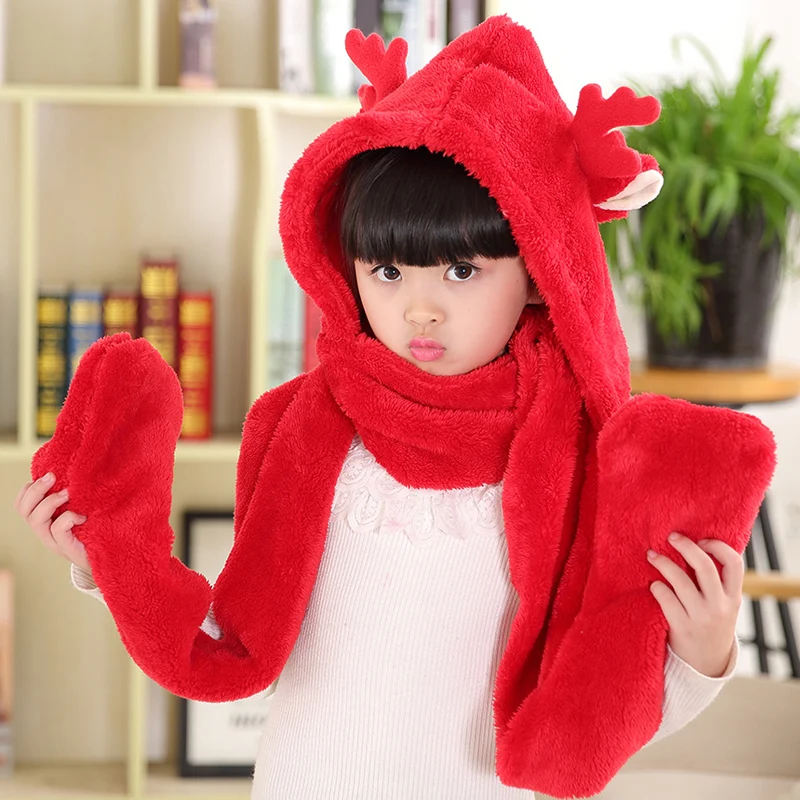 ZDFURS * Корейская версия шляпы толстые двойные шапка шарф перчатки один три комплекта Мультфильм Детская шляпа рога родитель-детский