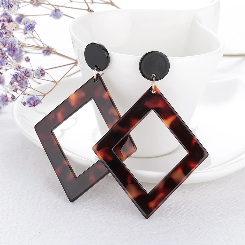 

Tortoiseshell Square Geometric Desigling Earrings For Women Oversized Resin Acrylic Vintage Earrings Fashion Jewelry Oorbellen