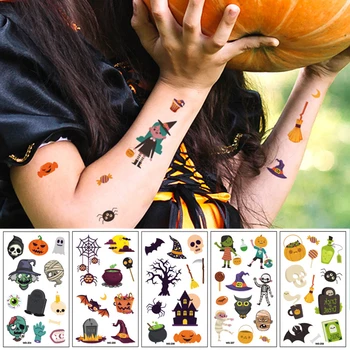 

11Pcs Cartoon Halloween Tattoo For Kid Fake Tatoo Children Hallowmas Body Art Waterproof Temporary Tattoo Sticker Saint's Day,Q