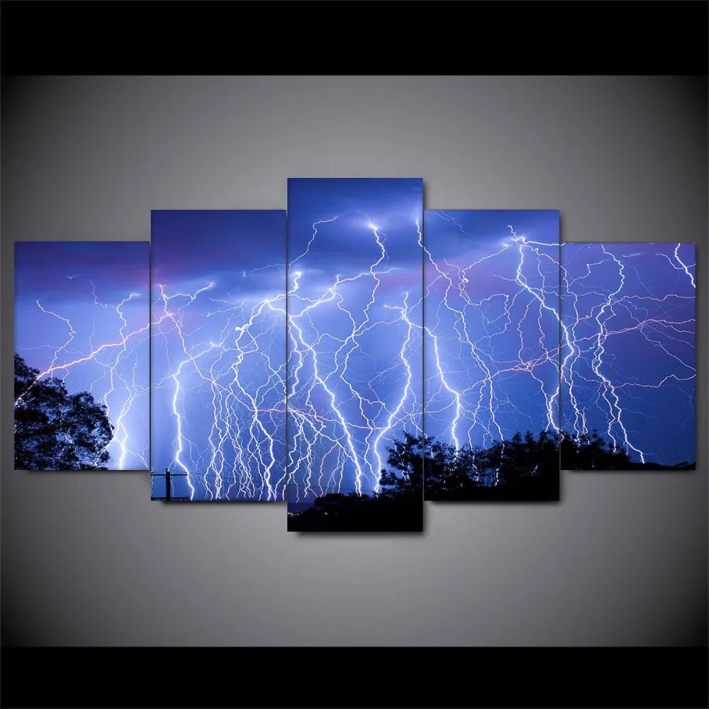 Free Shipping HD Printed Painting 5 Panel Modular LIGHTNING wall art in Painting & Calligraphy