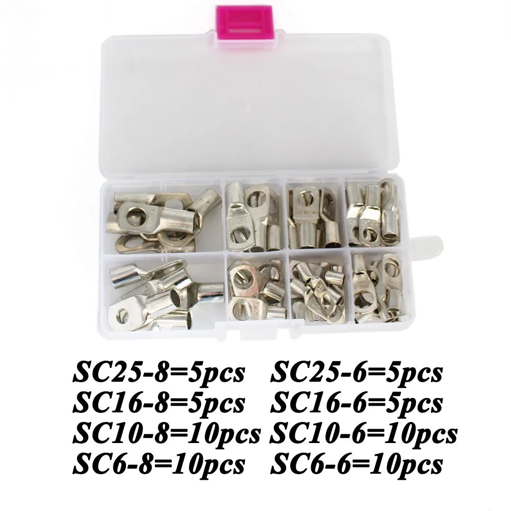 

(60PCS/BOX) Bolt Hole Tinned Cable lugs Battery Terminals set SC Glimpse copper nose Wire connector