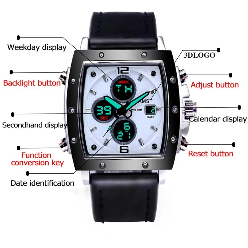 AMST часы Мужские Аналоговые Цифровые армейские военные часы 5ATM водонепроницаемые спортивные наручные часы кварцевые светодиодный мужские часы