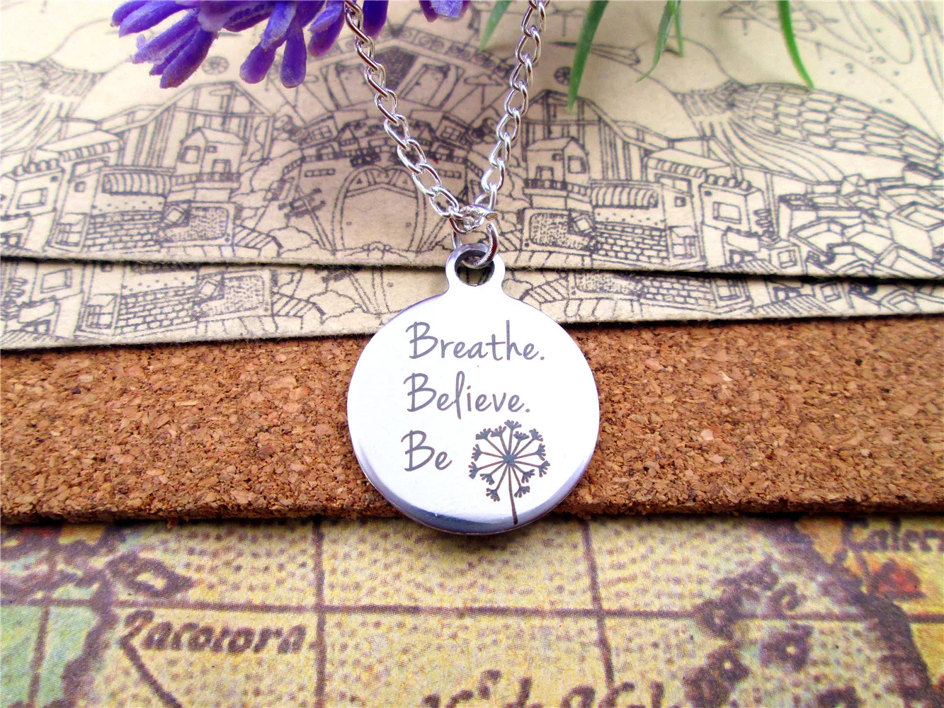 

Fashion stainless steel necklace "breathe believe be " Charms Pendant necklace jewelry Gift more style for choosing