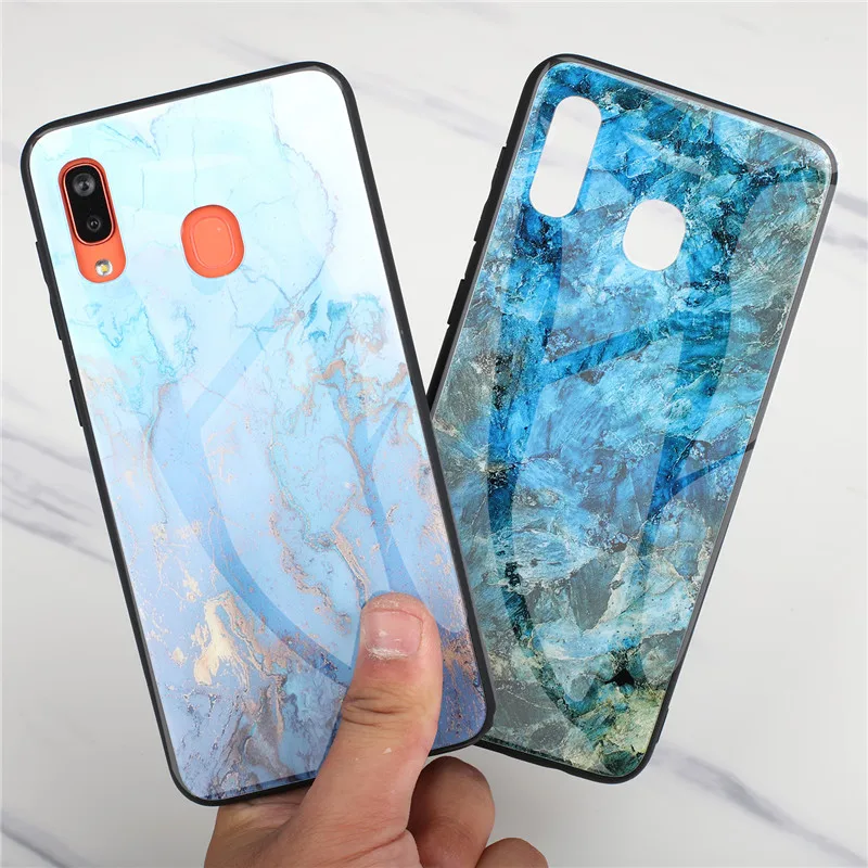 

Tempered Glass Case For Samsung Galaxy A20 Marble Hard Cover For Samsung A30 A10 A40s M10 M20 M30 A70 A9 A7 A750 A6 A8 Plus 2018