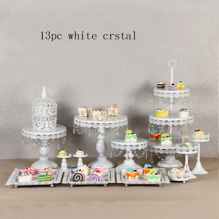 white Кристалл металла стоячий держатель торта 13 шт./компл. кекс сервировочная стойка дисплей стойки День рождения Свадебные украшения золото/Белый - Цвет: white