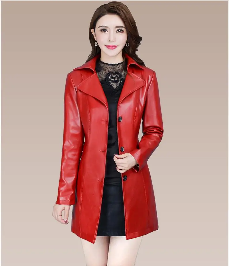 2018 Autumn Winter New Fashion plus size leather Jacket women Leather Jacket Coat women Slim fit long Trench Coat Outwear L-5XL