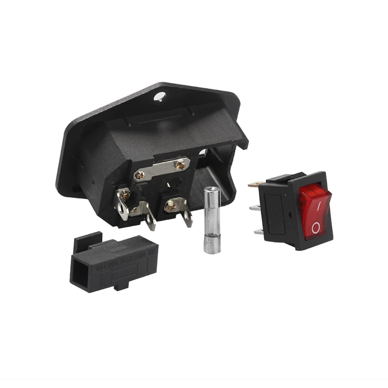 

1PC 10A fuse AC power socket with Rocker Switch ac socket 3 Terminal Power Socket + Fuse Holder Connector