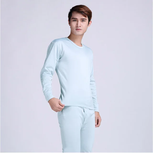 Hot Sale Mens Silk Thermal Underwear Set Round Neck Cotton Thick Warm