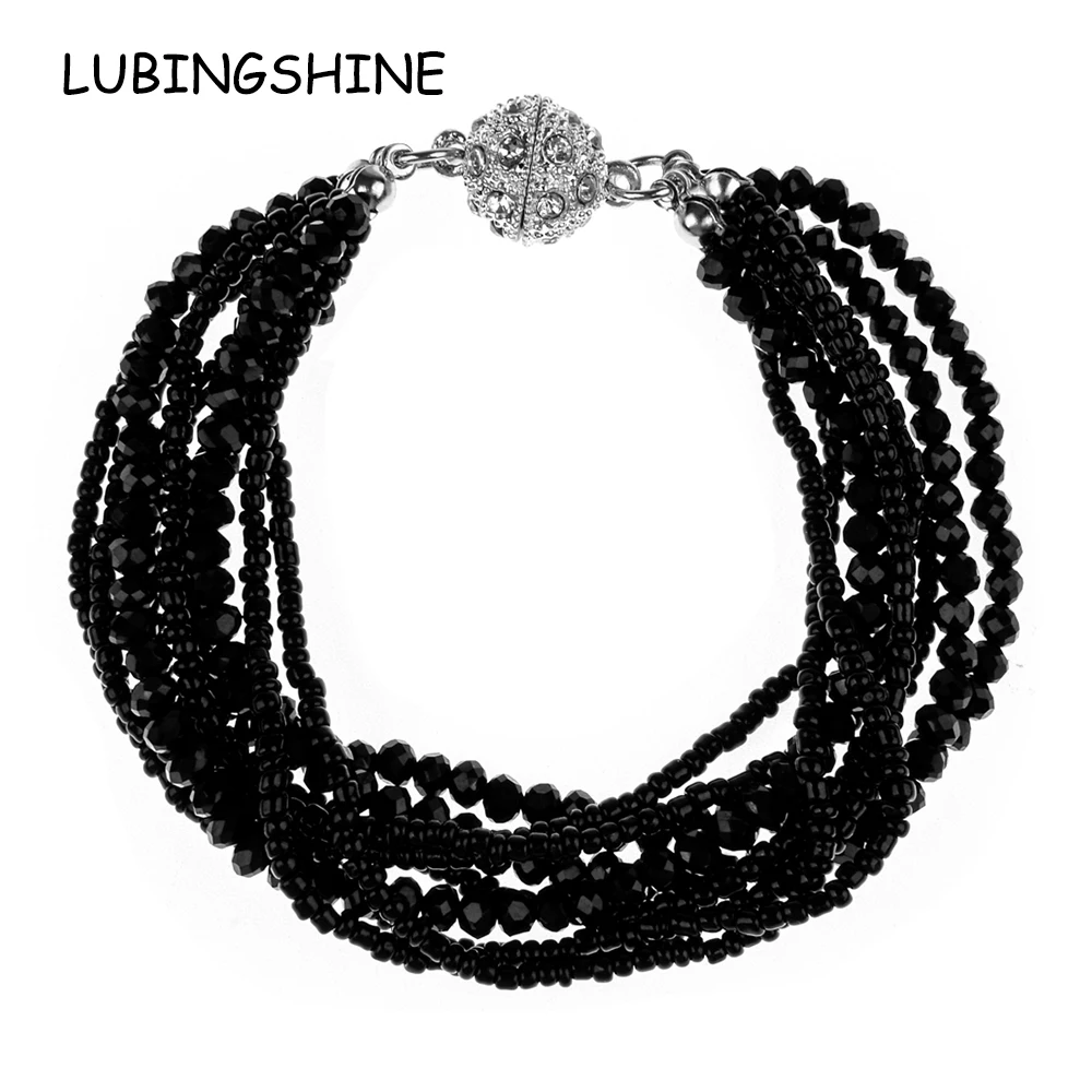 

LUBINGSHINE Women Crystal Strand Beads Elastic Bracelets Bangles Lover Multilayer Bohemian Magnetic Bracelet Party Bijoux